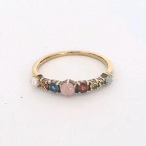 ete 925 Silver Ring Gold Size US 5.5 16mm Jewelry Multi Gem Pearl‎ Multicolored